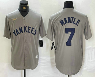 Men's New York Yankees #7 Mickey Mantle Name Grey Stitched Nike Throwback Jersey