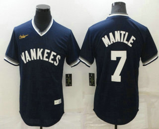 Men's New York Yankees #7 Mickey Mantle Navy Blue Cooperstown Collection Stitched MLB Throwback Jersey