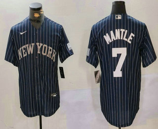 Men's New York Yankees #7 Mickey Mantle Navy Pinstripe Fashion Cool Base Jersey