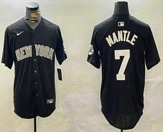 Men's New York Yankees #7 Mickey Mantle Navy With Patch Limited Stitched Jersey