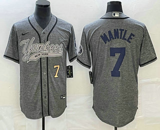 Men's New York Yankees #7 Mickey Mantle Number Grey Gridiron Cool Base Stitched Baseball Jersey