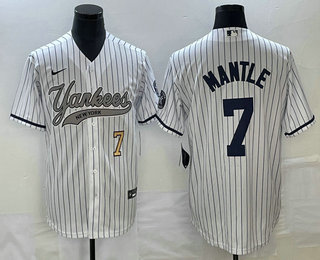 Men's New York Yankees #7 Mickey Mantle Number White With Patch Cool Base Stitched Baseball Jersey (2)