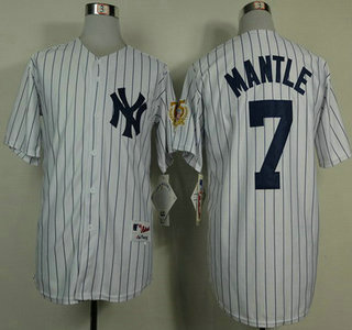 Men's New York Yankees #7 Mickey Mantle White 75TH Patch Jersey