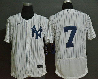 Men's New York Yankees #7 Mickey Mantle White Home No Name Stitched MLB Flex Base Nike Jersey