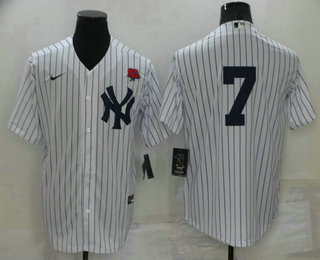 Men's New York Yankees #7 Mickey Mantle White No Name Stitched Rose Nike Cool Base Throwback Jersey