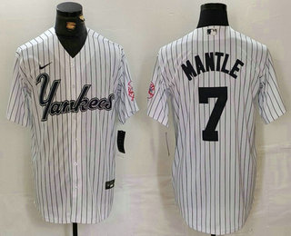 Men's New York Yankees #7 Mickey Mantle White Pinstripe Fashion Cool Base Jersey