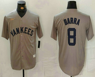 Men's New York Yankees #8 Barra Name Grey Stitched Nike Throwback Jersey