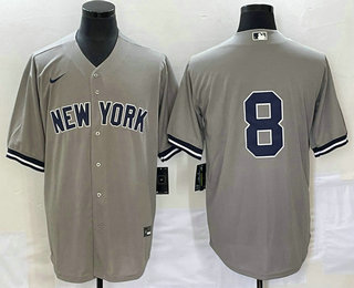 Men's New York Yankees #8 Yogi Berr Grey Cool Base Stitched Baseball Jersey