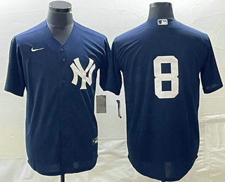 Men's New York Yankees #8 Yogi Berr Navy Blue Cool Base Stitched Baseball Jersey