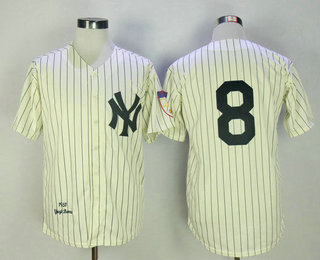 Men's New York Yankees #8 Yogi Berra Cream Pinstripe 1951 Throwback Cooperstown Collection Stitched MLB Mitchell & Ness Jersey