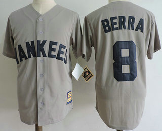 Men's New York Yankees #8 Yogi Berra Gray Road Throwback Cooperstown Collection Stitched MLB Mitchell & Ness Jersey