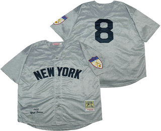 Men's New York Yankees #8 Yogi Berra Gray Wool 1951 Cooperstown Collection Stitched MLB Throwback Jersey By Mitchell & Ness