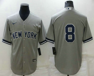 Men's New York Yankees #8 Yogi Berra Grey No Name Stitched MLB Nike Cool Base Throwback Jersey