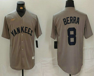 Men's New York Yankees #8 Yogi Berra Grey Throwback Stitched Cool Base Nike Jersey