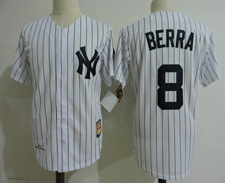 Men's New York Yankees #8 Yogi Berra White Home Throwback Cooperstown Collection Stitched MLB Mitchell & Ness Jersey