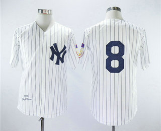 Men's New York Yankees #8 Yogi Berra White Pinstripe 1951 Throwback Cooperstown Collection Stitched MLB Mitchell & Ness Jersey