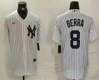 Men's New York Yankees #8 Yogi Berra White Stitched Nike Cool Base Throwback Jersey