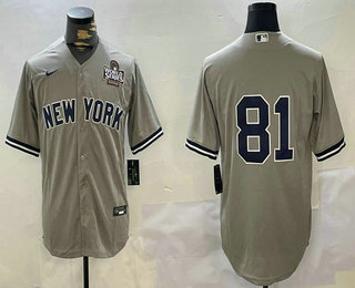 Men's New York Yankees #81 Luis Gil Grey Without Name 2024 World Series Stitched Jersey