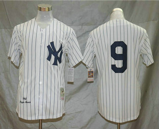 Men's New York Yankees #9 Roger Maris 1961 White Mitchell & Ness Throwback Jersey