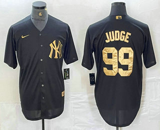 Men's New York Yankees #99 Aaron Judge Black Gold Cool Base Stitched Jersey