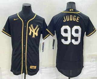 Men's New York Yankees #99 Aaron Judge Black Gold Stitched MLB Flex Base Nike Jersey