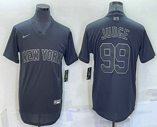 Men's New York Yankees #99 Aaron Judge Black Pitch Black Fashion Replica Stitched Jersey