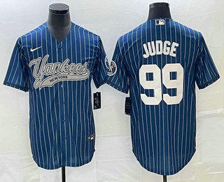 Men's New York Yankees #99 Aaron Judge Blue Pinstripe Cool Base Stitched Baseball Jersey