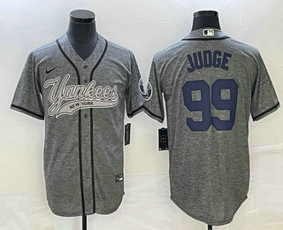 Men's New York Yankees #99 Aaron Judge Grey Gridiron Cool Base Stitched Baseball Jersey