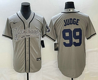 Men's New York Yankees #99 Aaron Judge Grey With Patch Cool Base Stitched Baseball Jersey