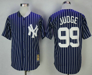 Men's New York Yankees #99 Aaron Judge Navy Blue Blue Pullover Throwback Stitched MLB Majestic Cooperstown Collection Jersey