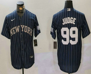 Men's New York Yankees #99 Aaron Judge Navy Pinstripe Fashion Cool Base Jersey