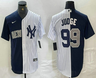 Men's New York Yankees #99 Aaron Judge Navy White Split Stitched Baseball Jersey