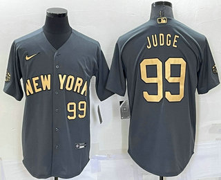 Men's New York Yankees #99 Aaron Judge Number Grey 2022 All Star Stitched Cool Base Nike Jersey