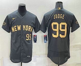 Men's New York Yankees #99 Aaron Judge Number Grey 2022 All Star Stitched Flex Base Nike Jersey