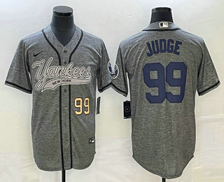 Men's New York Yankees #99 Aaron Judge Number Grey Gridiron Cool Base Stitched Baseball Jersey