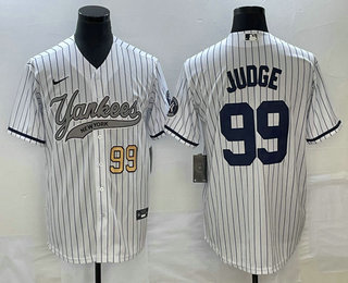 Men's New York Yankees #99 Aaron Judge Number White With Patch Cool Base Stitched Baseball Jersey