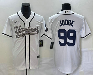 Men's New York Yankees #99 Aaron Judge White Cool Base Stitched Baseball Jersey