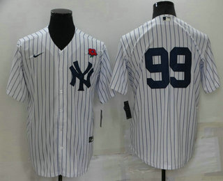 Men's New York Yankees #99 Aaron Judge White No Name Stitched Rose Nike Cool Base Throwback Jersey