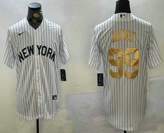 Men's New York Yankees #99 Aaron Judge White Pinstripe Fashion Cool Base Jersey