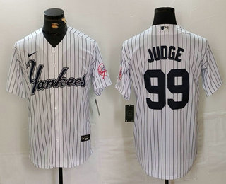Men's New York Yankees #99 Aaron Judge White Pinstripe Fashion Cool Base Jersey