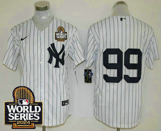 Men's New York Yankees #99 Aaron Judge White Pinstripe Without Name 2024 World Series Stitched Jersey