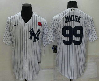 Men's New York Yankees #99 Aaron Judge White Stitched Rose Nike Cool Base Throwback Jersey