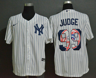 Men's New York Yankees #99 Aaron Judge White Team Logo Stitched MLB Cool Base Nike Fashion Jersey