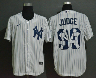 Men's New York Yankees #99 Aaron Judge White Team Logo Stitched MLB Cool Base Nike Jersey