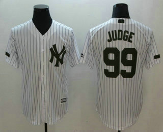 Men's New York Yankees #99 Aaron Judge White With Green Memorial Day Stitched MLB Cool Base Jersey