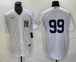 Men's New York Yankees #99 Aaron Judge White With Patch 2024 Cool Base Stitched Jersey