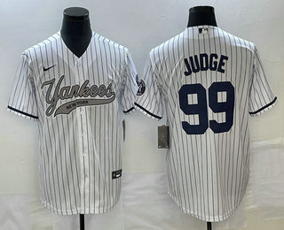 Men's New York Yankees #99 Aaron Judge White With Patch Cool Base Stitched Baseball Jersey