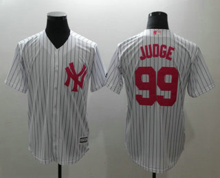 Men's New York Yankees #99 Aaron Judge White With Pink Mother's Day Stitched MLB Cool Base Jersey