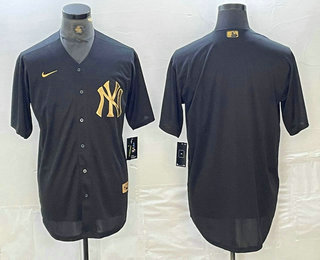 Men's New York Yankees Blank Black Gold Cool Base Stitched Jersey