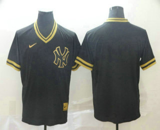 Men's New York Yankees Blank Black Gold Nike Cooperstown Legend V Neck Jersey